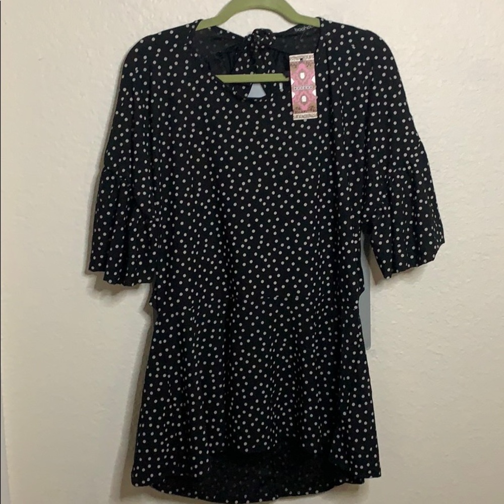 Plus Polk Dot Ruffle Sleeve Peplum Top